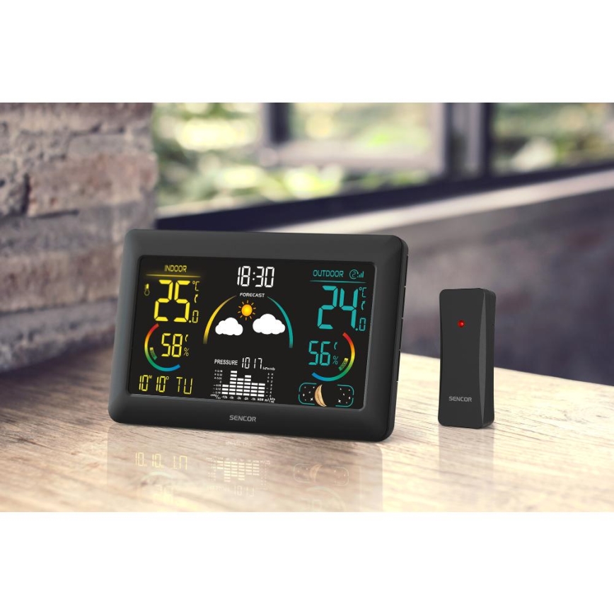 Sencor - Weerstation met kleuren LCD-scherm en wekker 5V 3xAA + 2xAA