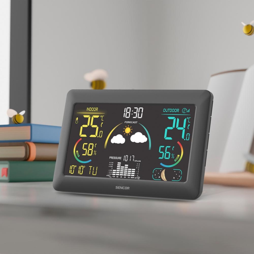 Sencor - Weerstation met kleuren LCD-scherm en wekker 5V 3xAA + 2xAA