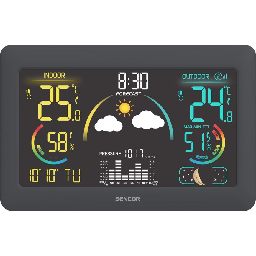 Sencor - Weerstation met kleuren LCD-scherm en wekker 5V 3xAA + 2xAA