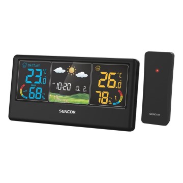 Sencor - Weerstation met kleurig LCD-display, 3×AAA + 2×AA, zwart