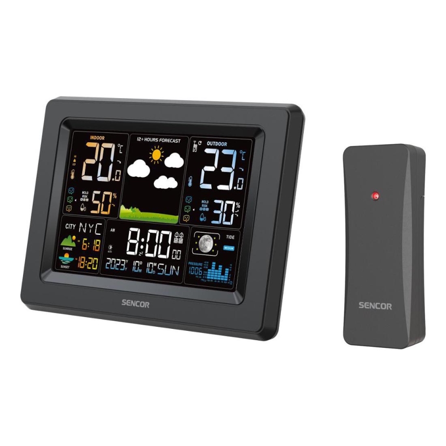 Sencor - Weerstation met kleurrijk LCD-display 3xAA + 2xAA zwart