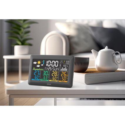 Sencor - Weerstation met kleurrijk LCD-scherm + 3 sensoren, 3xAA + 6xAA, zwart