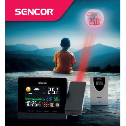 Sencor - Weerstation met kleur LCD display, wekker en projector 2xAA + 2xAAA
