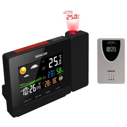Sencor - Weerstation met kleur LCD display, wekker en projector 2xAA + 2xAAA