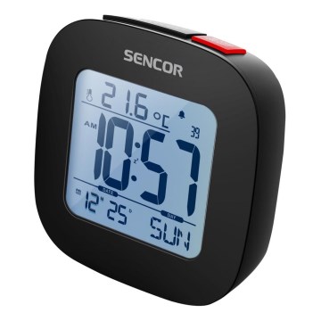 Sencor - Wekker met LCD display en thermometer 2xAAA zwart