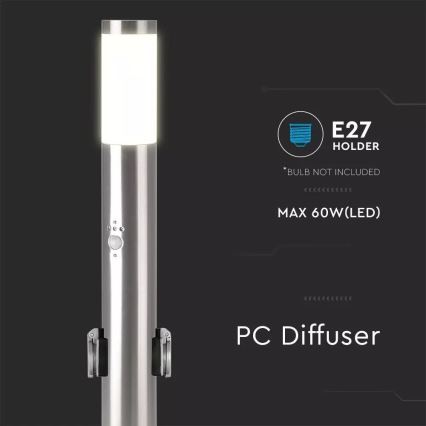 Sensorlamp voor buiten + 2 stopcontacten SCHUKO 1xE27/60W/230V IP44 60cm mat chroom