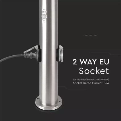 Sensorlamp voor buiten + 2 stopcontacten SCHUKO 1xE27/60W/230V IP44 60cm mat chroom