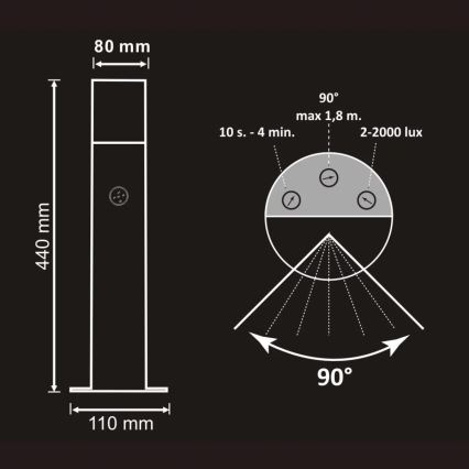 Sensorlamp voor buiten DALLAS 1xE27/12W/230V IP44 grafiet