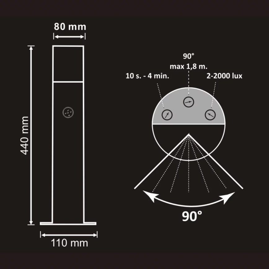 Sensorlamp voor buiten DALLAS 1xE27/12W/230V IP44 grafiet