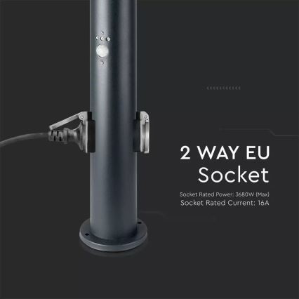 Sensorlamp voor buiten en 2 stopcontacten SCHUKO 1xE27/60W/230V IP44 60cm antraciet
