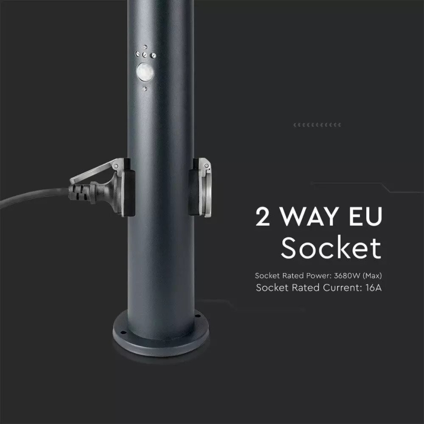 Sensorlamp voor buiten en 2 stopcontacten SCHUKO 1xE27/60W/230V IP44 60cm antraciet