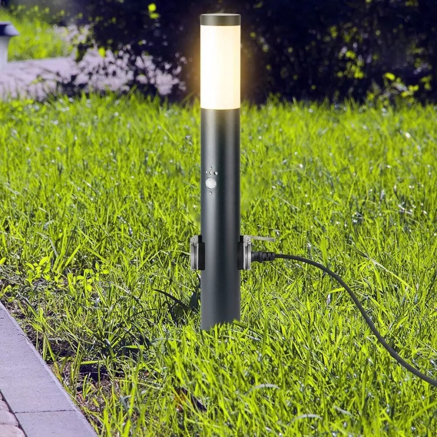 Sensorlamp voor buiten en 2 stopcontacten SCHUKO 1xE27/60W/230V IP44 60cm antraciet