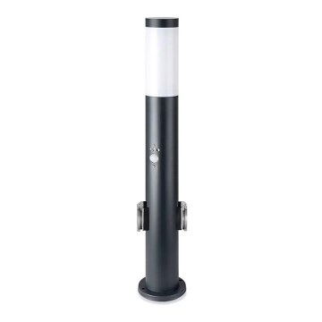 Sensorlamp voor buiten en 2 stopcontacten SCHUKO 1xE27/60W/230V IP44 60cm antraciet
