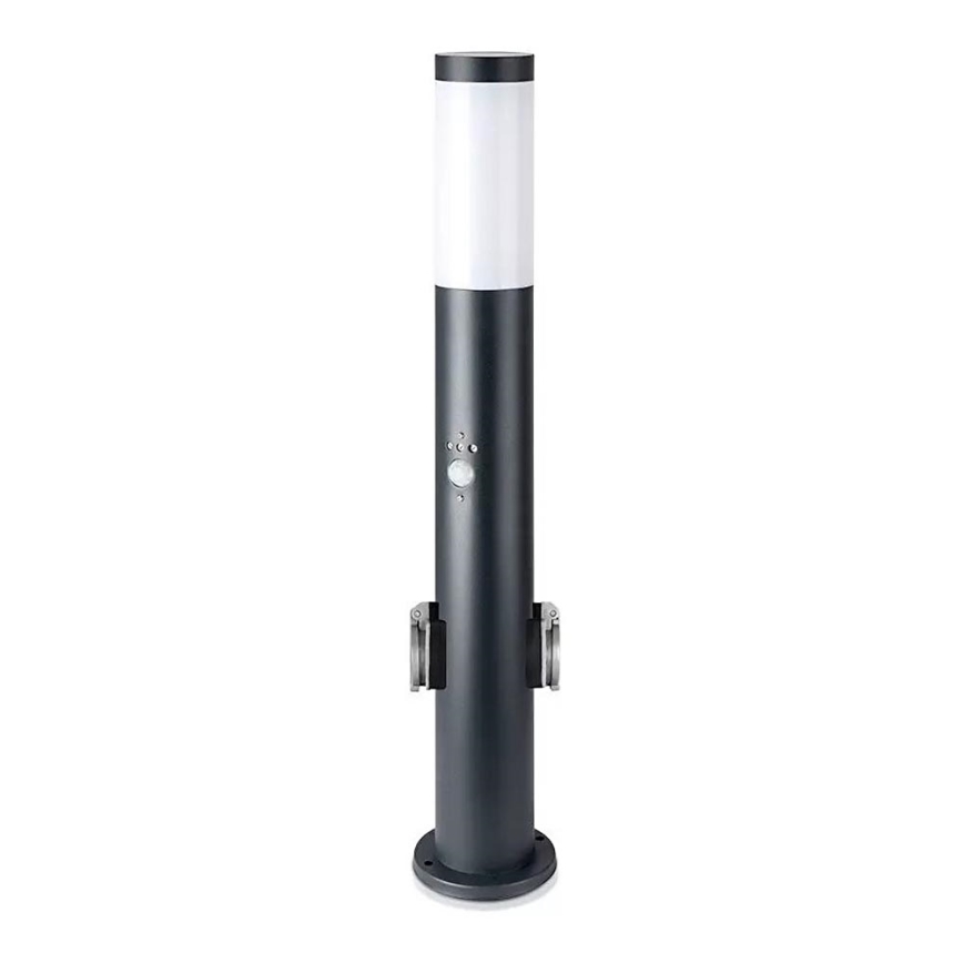 Sensorlamp voor buiten en 2 stopcontacten SCHUKO 1xE27/60W/230V IP44 60cm antraciet