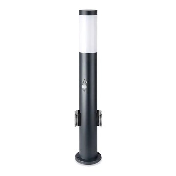 Sensorlamp voor buiten en 2 stopcontacten SCHUKO 1xE27/60W/230V IP44 60cm zwart