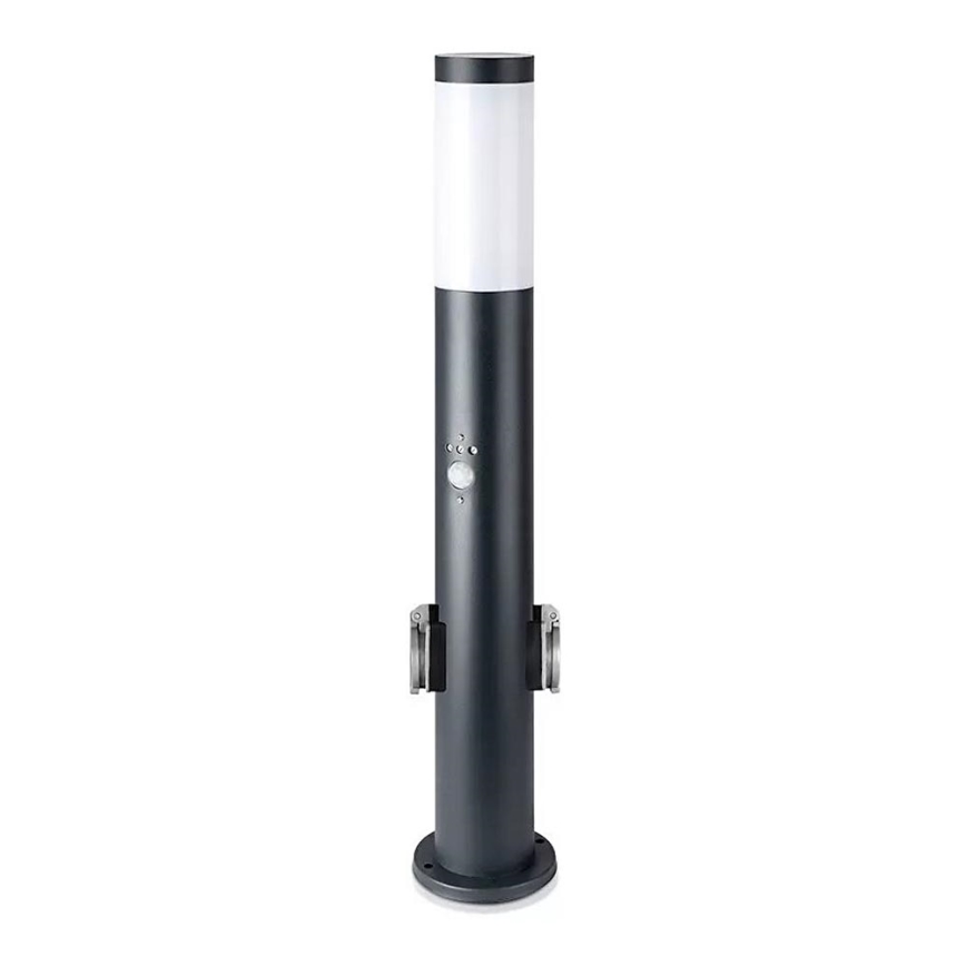 Sensorlamp voor buiten en 2 stopcontacten SCHUKO 1xE27/60W/230V IP44 60cm zwart