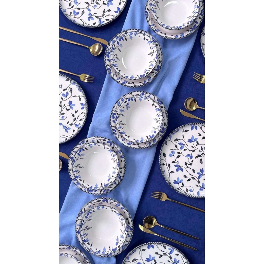 Serviesset 18-delig blauw/wit/keramiek