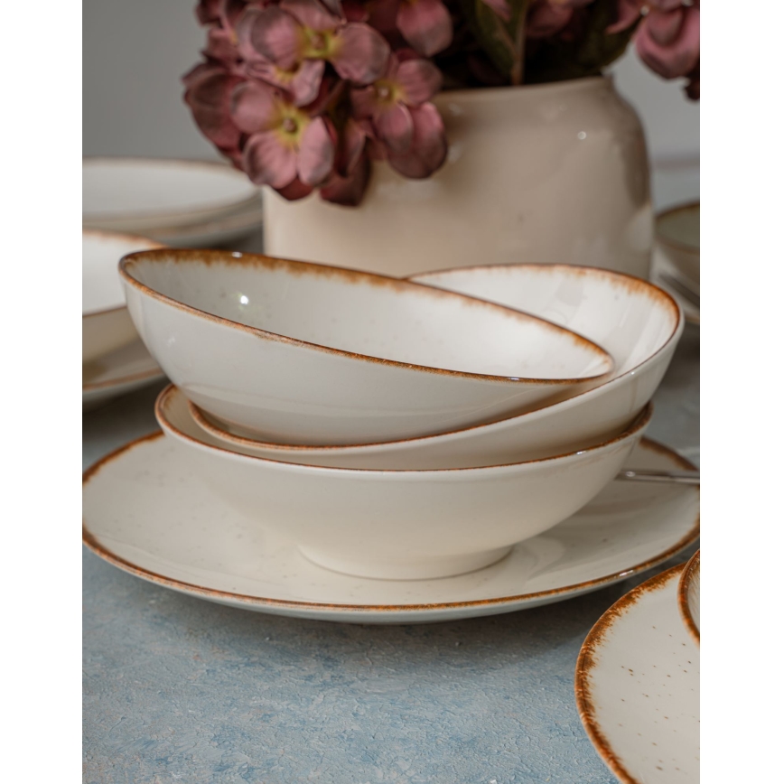 Serviesset 24-delig beige/bruin/porselein