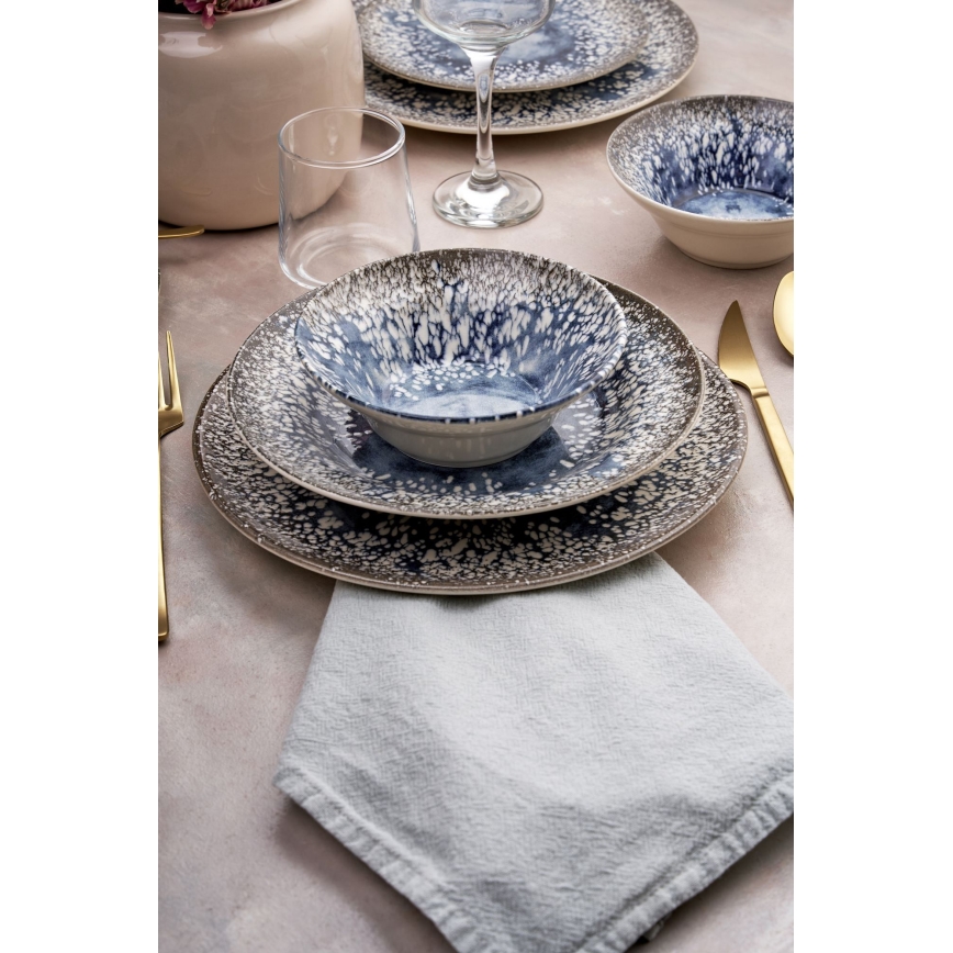 Serviesset 24-delig – blauw/bruin, keramiek