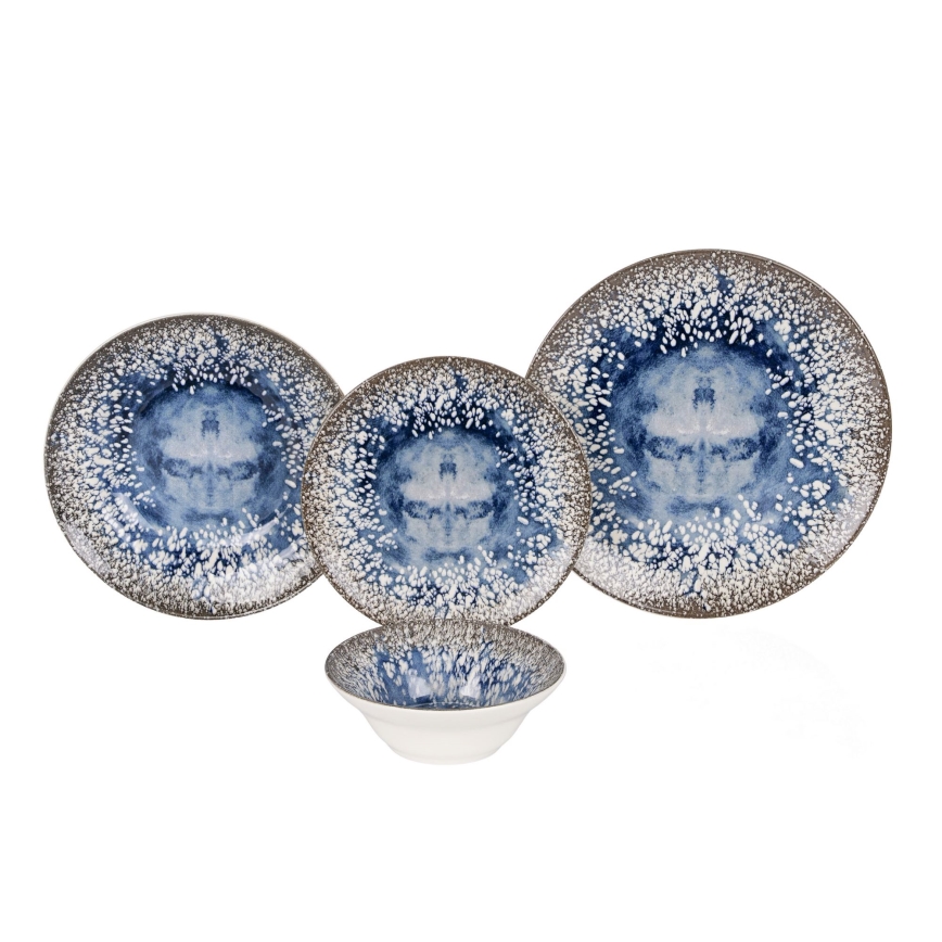 Serviesset 24-delig – blauw/bruin, keramiek