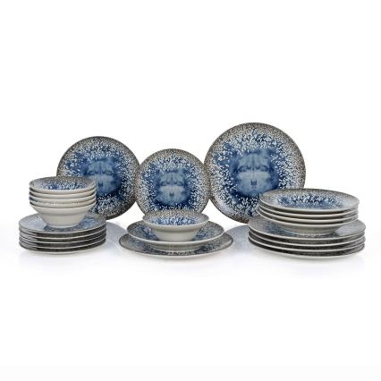 Serviesset 24-delig – blauw/bruin, keramiek
