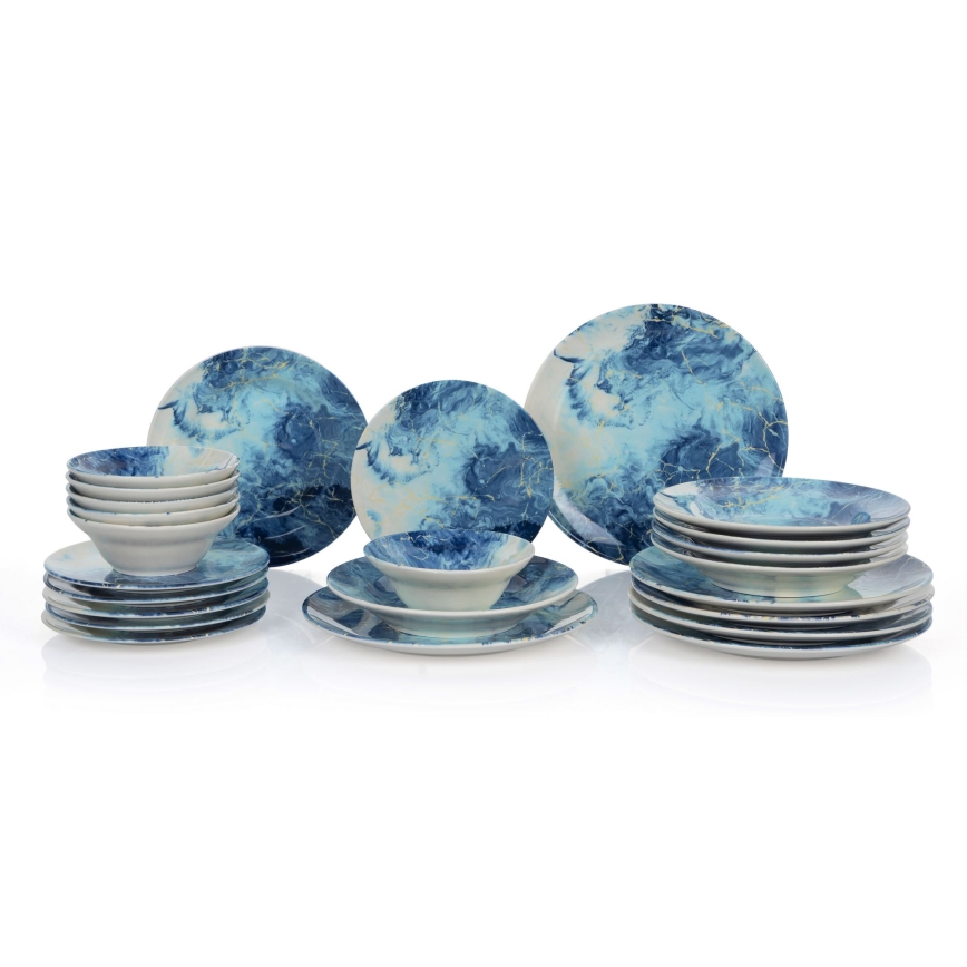 Serviesset 24-delig, blauw/keramiek