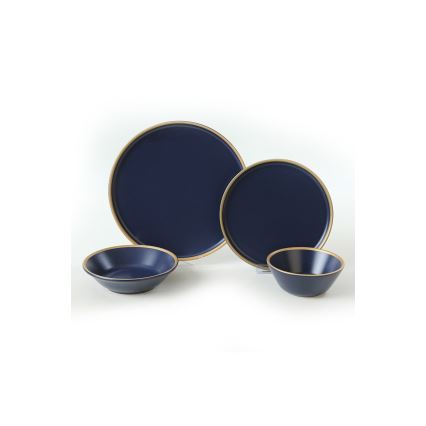 Serviesset 24-delig, blauw met gouden accenten, van keramiek