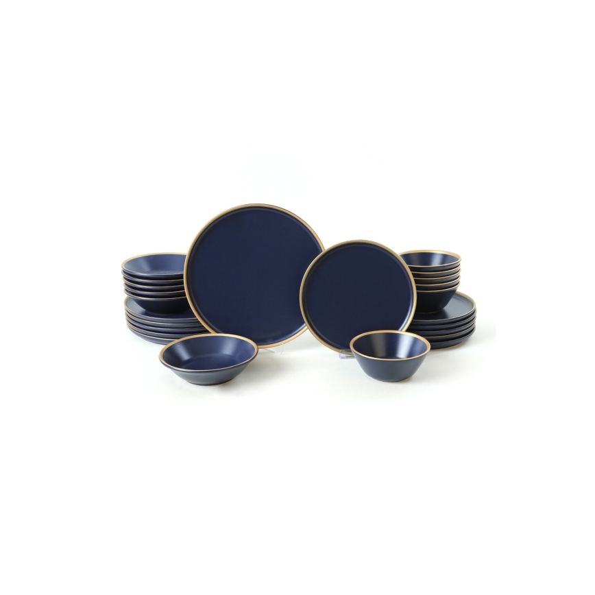 Serviesset 24-delig, blauw met gouden accenten, van keramiek