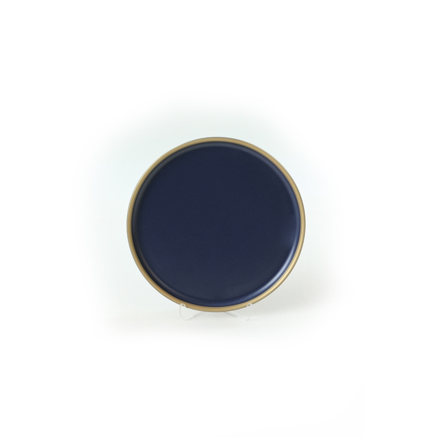 Serviesset 24-delig, blauw met gouden accenten, van keramiek