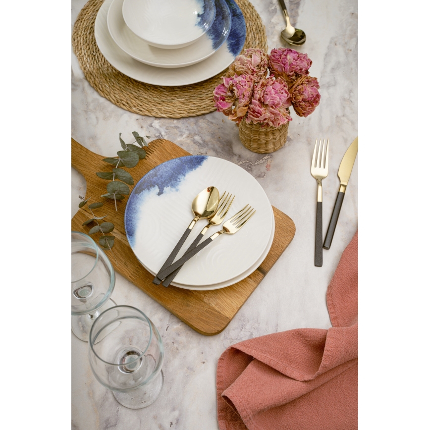 Serviesset 24-delig crème/blauw/porselein