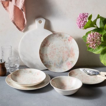 Serviesset 24-delig roze/beige/porselein