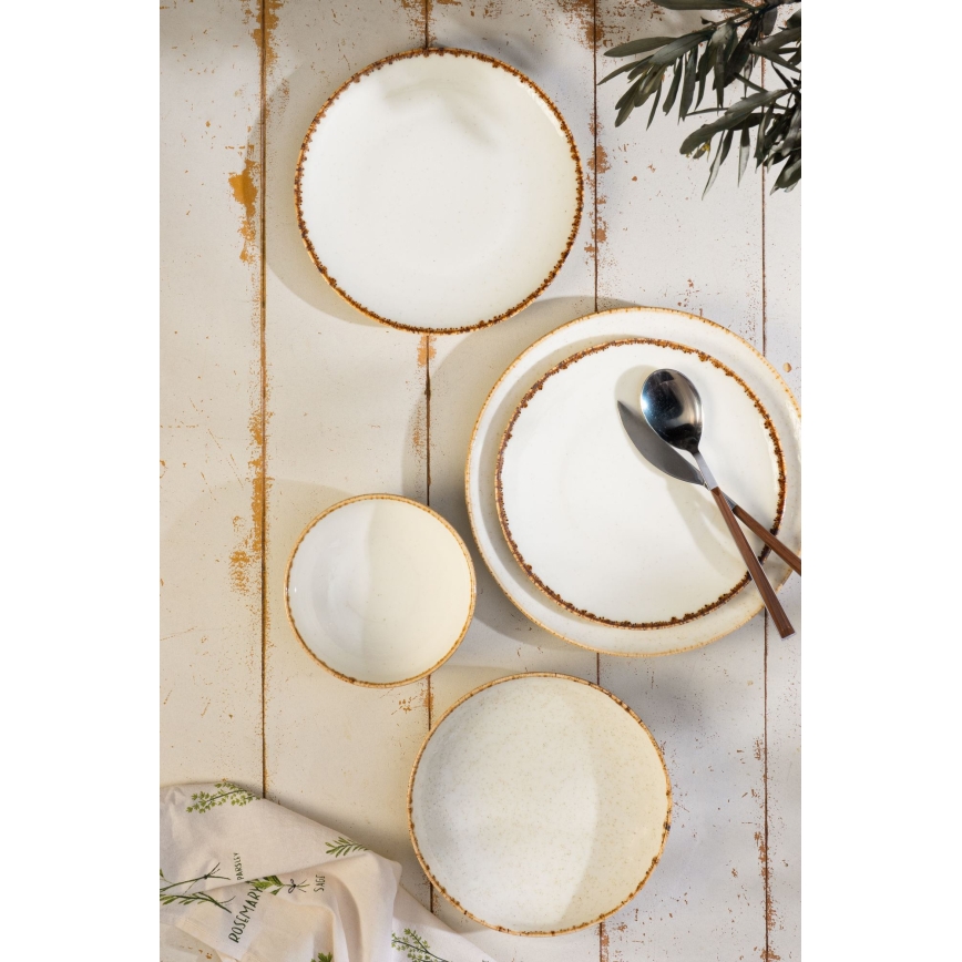 Serviesset 24-delig, wit/beige, porselein