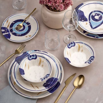 Serviesset 24-delig wit/blauw/keramiek
