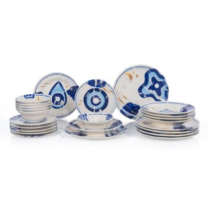 Serviesset 24-delig wit/blauw/keramiek
