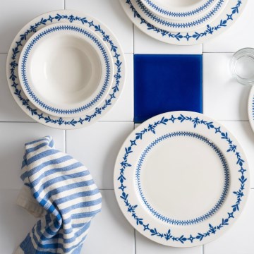 Serviesset 24-delig, wit/blauw, porselein