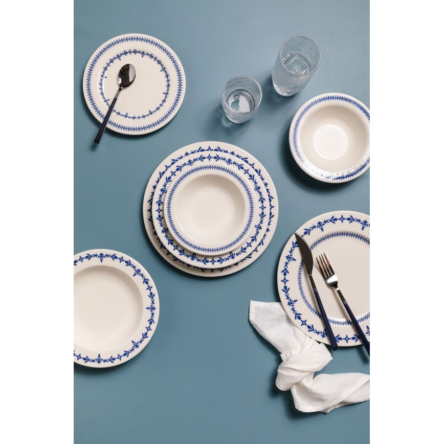 Serviesset 24-delig, wit/blauw, porselein