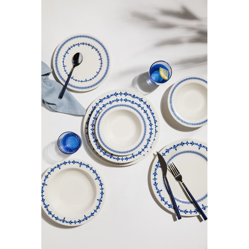 Serviesset 24-delig, wit/blauw, porselein