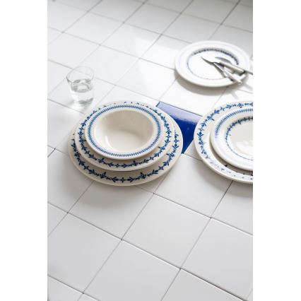 Serviesset 24-delig, wit/blauw, porselein
