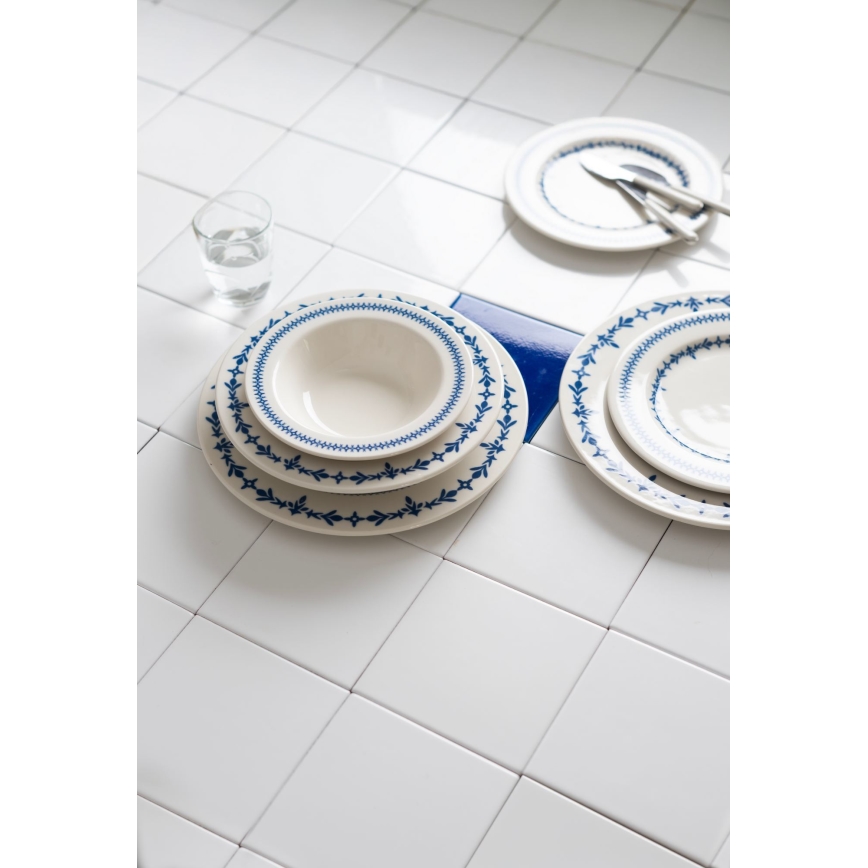 Serviesset 24-delig, wit/blauw, porselein