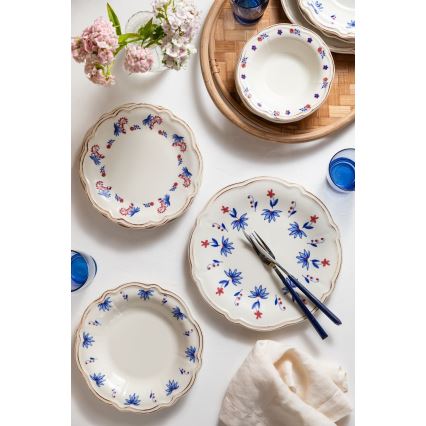 Serviesset 24-delig wit/blauw/rood/porselein