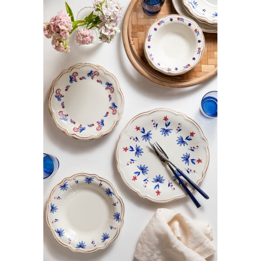 Serviesset 24-delig wit/blauw/rood/porselein