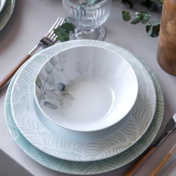 Serviesset 24-delig, wit/groen, porselein