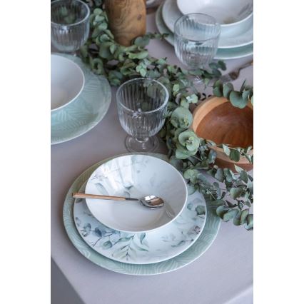 Serviesset 24-delig, wit/groen, porselein