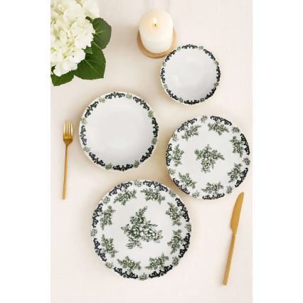 Serviesset 24-delig wit/groen/porselein