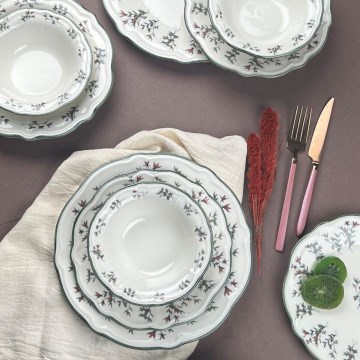 Serviesset 24-delig wit/groen porselein
