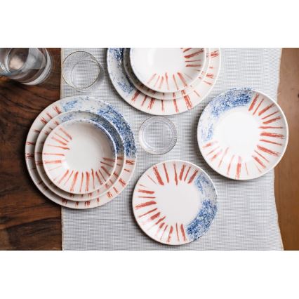 Serviesset 24-delig wit/rood/blauw /porselein