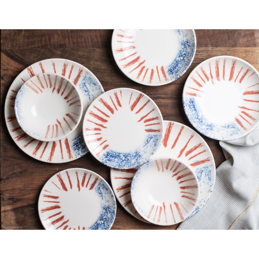 Serviesset 24-delig wit/rood/blauw /porselein