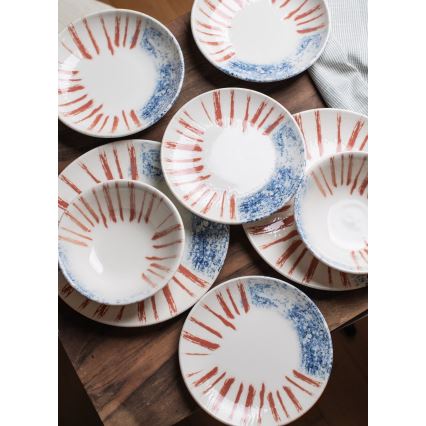 Serviesset 24-delig wit/rood/blauw /porselein