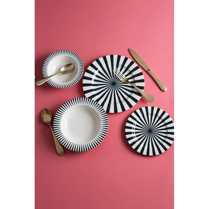 Serviesset 24-delig wit/zwart/porselein