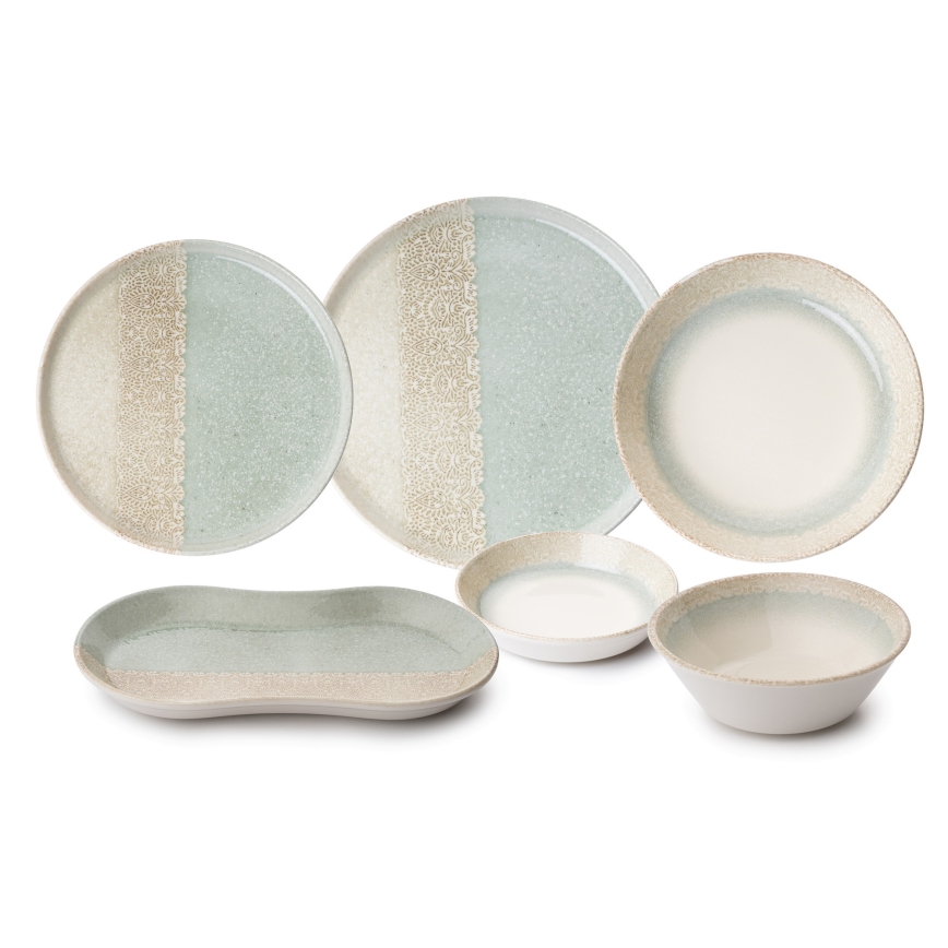 Serviesset 27-delig beige/groen/porselein